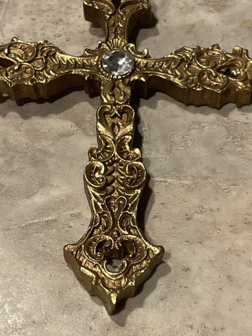 Ornate Cross Ornament Lightweight Gold 5” on velvet ribbon - Picture 2 of 10